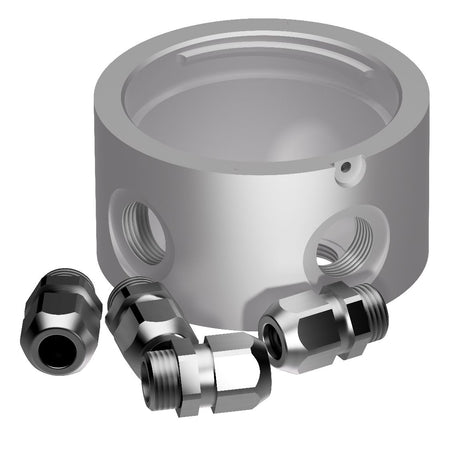 Lopolight Pro-Mount Aluminum Mounting Base, For K-Lock Lights, 2CS+2CD, IP68, Horizontal Mount, 3.6 in Dia x 1.8 in, Silver Anodized Finish — Quality Boat Parts