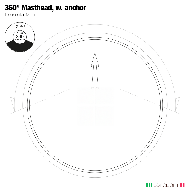 Lopolight Series 300-136 Masthead & Navigation Combo Light, For Vessels over 50m, 6 NM 225 deg Masthead, 3 NM 360 deg White Light, 20-32VDC, IP68, Horizontal Mount, Plug Connector, Silver Anodized Aluminum — Quality Boat Parts