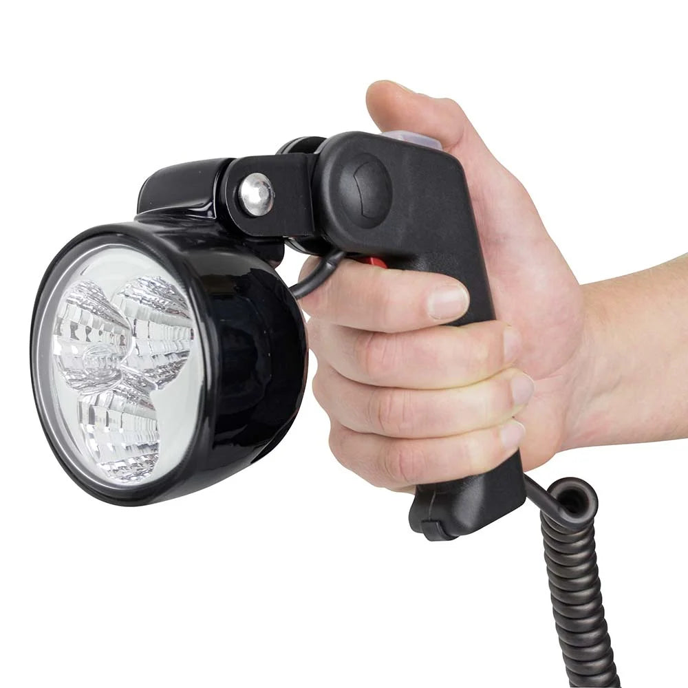 Hella Marine Twin Beam Hand Held Search Light, 12V, 55W/100W, IPX6K, Black Housing — Quality Boat Parts