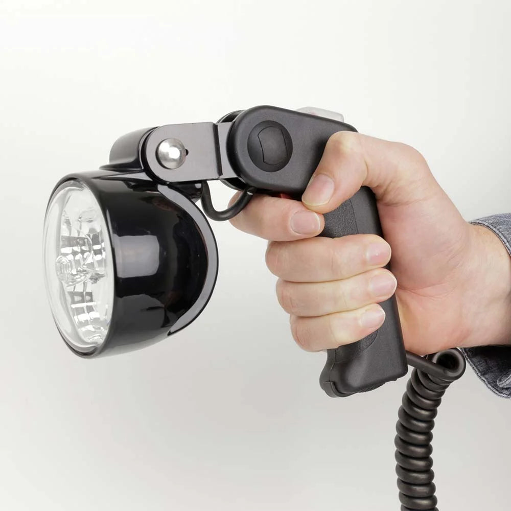 Hella Marine Twin Beam Hand Held Search Light, 12V, 55W/100W, IPX6K, Black Housing — Quality Boat Parts