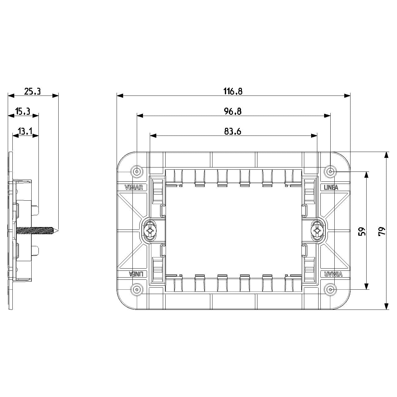 Vimar Linea 3-Module Mounting Frame, With Screws, For 3-Module Boxes — Quality Boat Parts