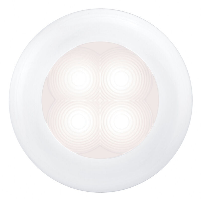 Hella Marine Slim Line Round LED Courtesy Light, 12V, IP67, Flush or Surface Mount, 3 in Round, 2 in Cutout, White Light, White Bezel — Quality Boat Parts