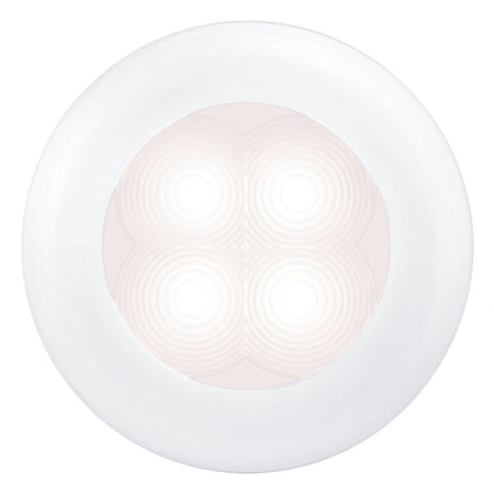 Hella Marine Slim Line Round LED Courtesy Light, 12V, IP67, Flush or Surface Mount, 3 in Round, 2 in Cutout, White Light, White Bezel — Quality Boat Parts