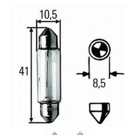 Hella Marine SV8.5-8 Base Festoon Bulb, 12V, 10W, 10x41mm, Clear — Quality Boat Parts