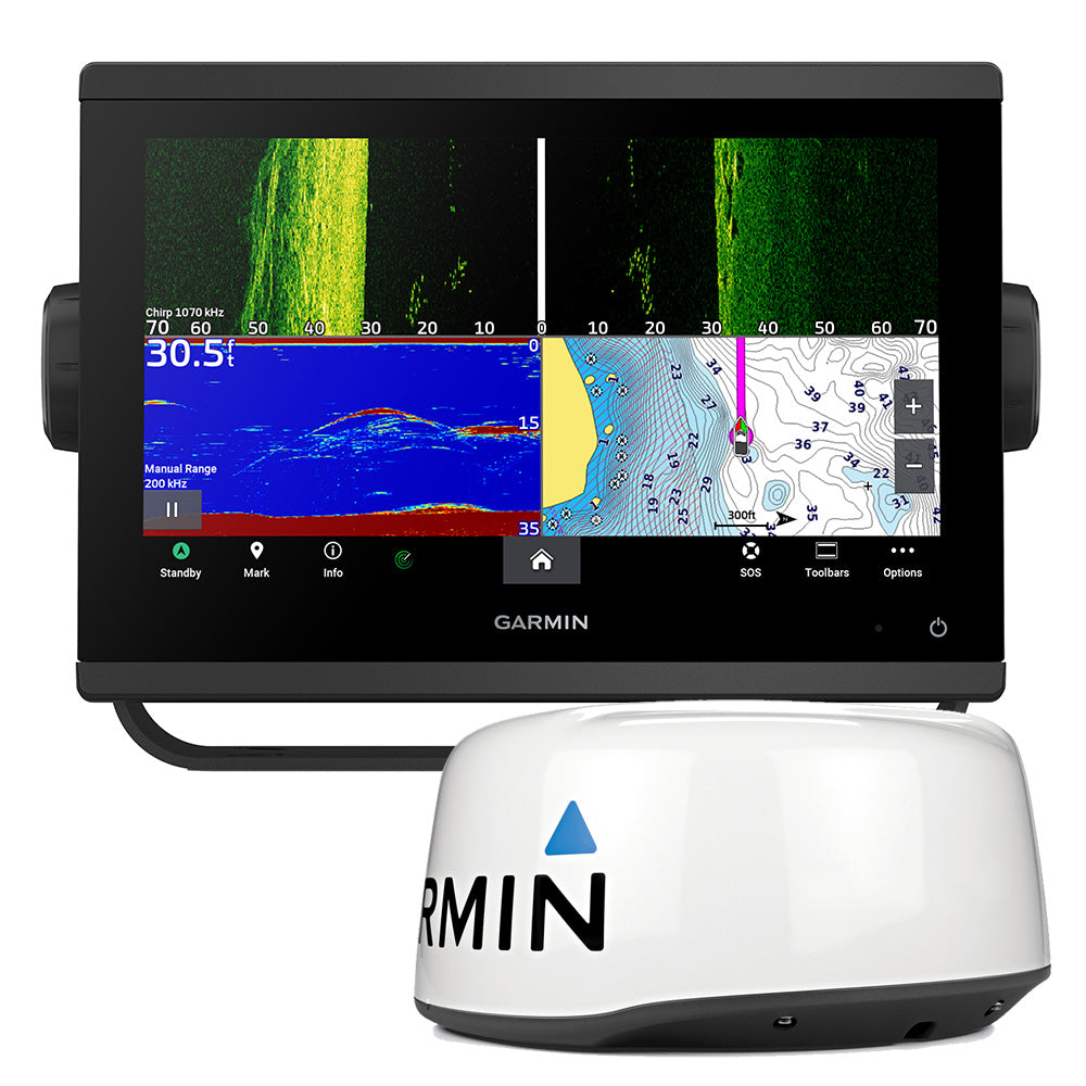 Garmin GPSMAP 943xsv GN+ Chartplotter/Fishfinder, 9in IPS Touchscreen, UHD SideVü/ClearVü, US/Canada Navionics+ Charts, 4 kW GMR 18 HD+ Radar — Quality Boat Parts