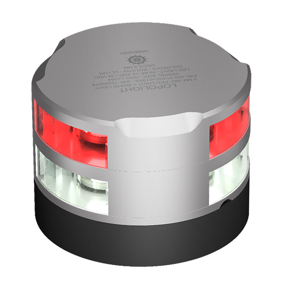 Lopolight 2nm 360 Red/White Navigation Light, For Vessels Up to 50m, 10-32VDC, IP68, Silver Anodized Housing, Horizontal Mount — Quality Boat Parts