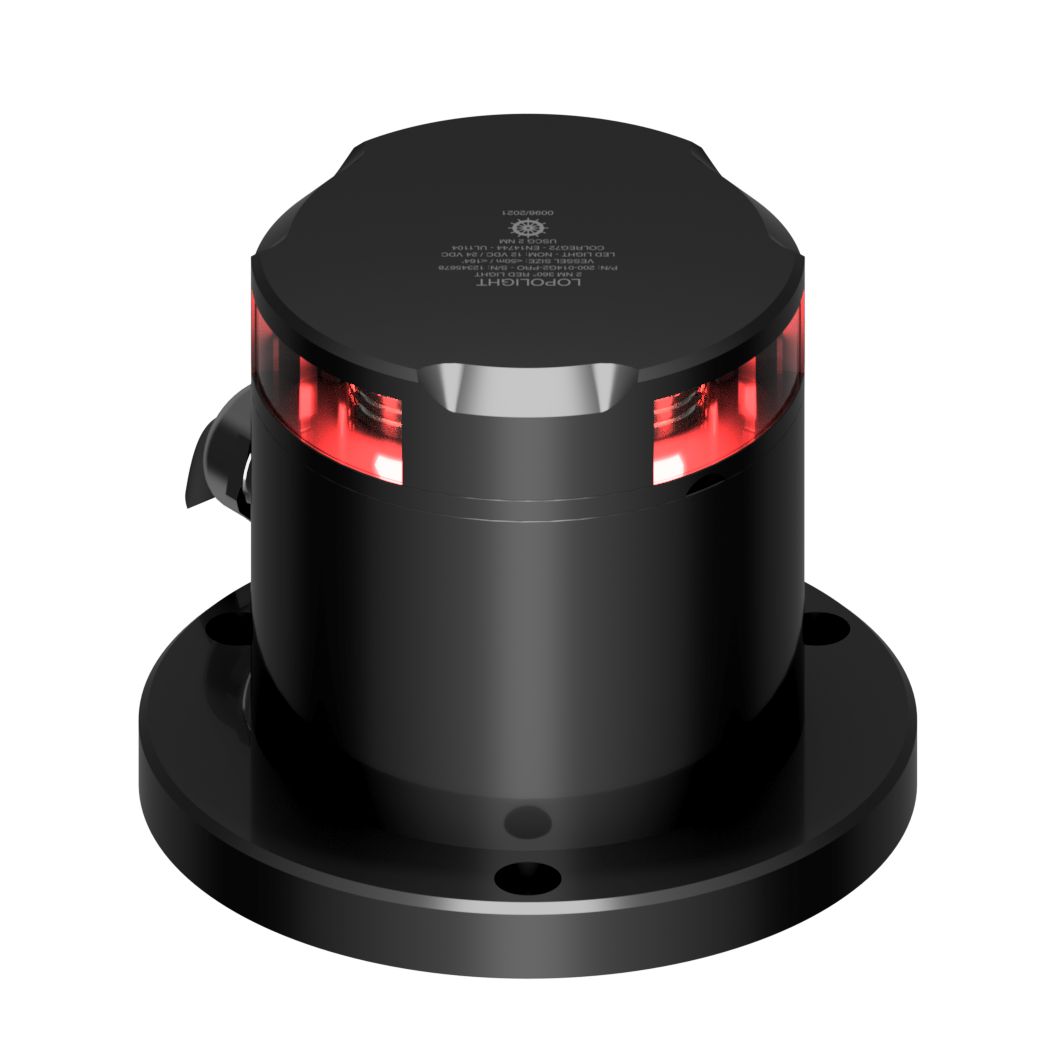 Lopolight PRO 360 Degree Navigation Light, Red Light, 2NM, 10-32VDC, IP68, Horizontal Mount, Black Anodized Housing, Built-In De-Icing — Quality Boat Parts