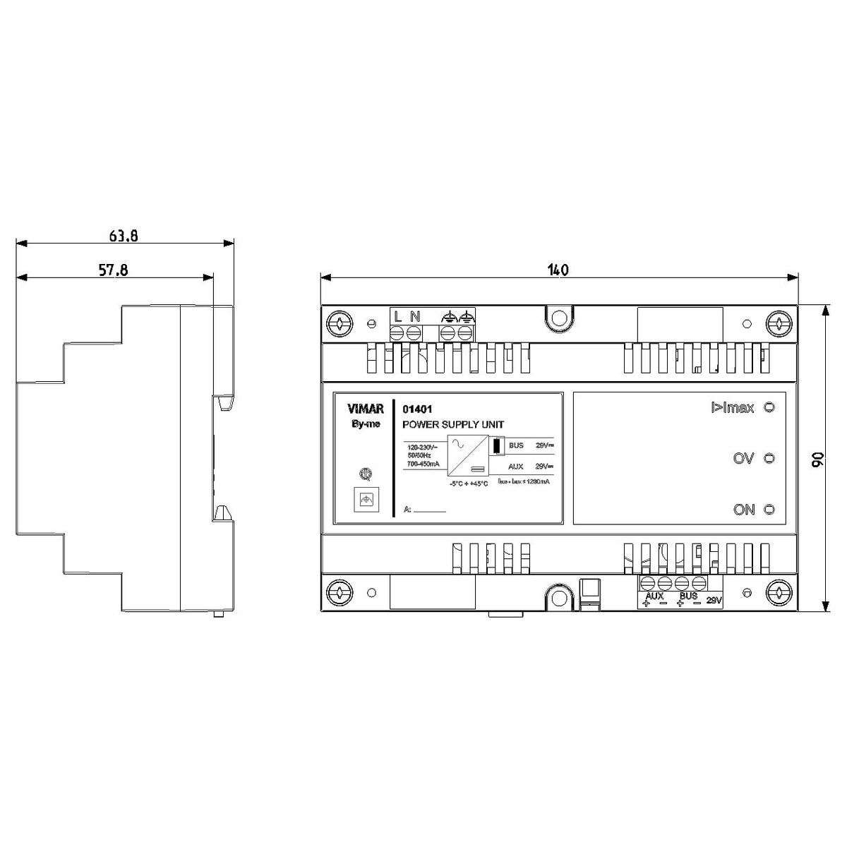 Vimar By-me Plus DIN Rail Supply Unit, 120-230V AC, 29V DC, 1280mA, Decoupling Coil, 8 Modules — Quality Boat Parts