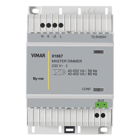 Vimar By-me Plus DIN-Rail MASTER Dimmer, For Dimmable Electronic Transformers, 230V, 40-500 VA at 50 Hz, 40-400 VA at 60 Hz, 4-Module Width, MOSFET, Protection Fuse — Quality Boat Parts