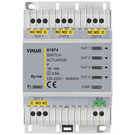 Vimar By-me Multifunction 4-Output Relay Actuator, Marine Version, 4 x 16A, 120-230V AC, DIN Rail 4 Modules, IP20 — Quality Boat Parts