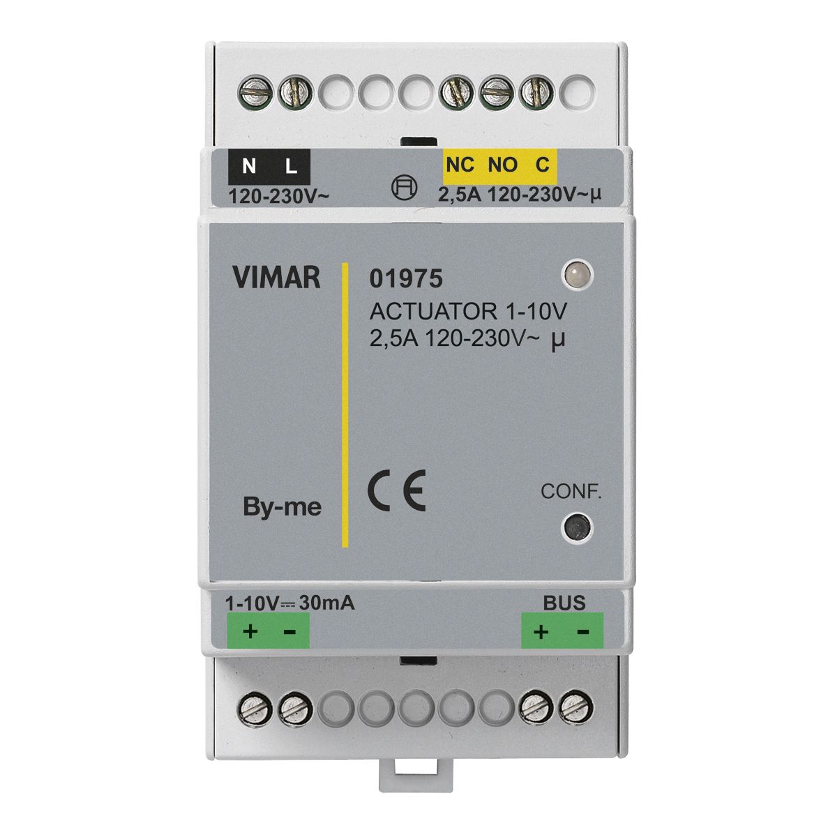 Vimar By-me Plus 1-10V LED Dimming Actuator, 120-230V, 30 mA Output, 2.5A Changeover Relay, DIN Rail Mount, 3 DIN Modules, IP20 — Quality Boat Parts