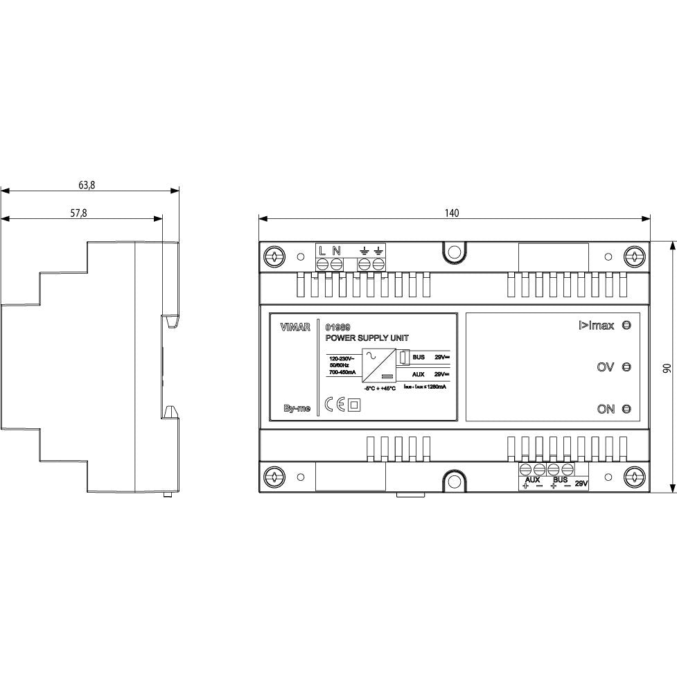 Vimar Bus Power Supply Unit, 29VDC, 1.28A, DIN Rail, Decoupling Coil — Quality Boat Parts