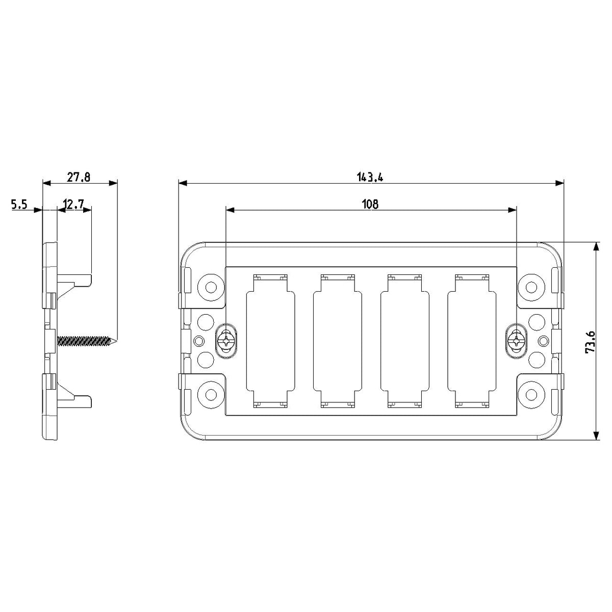 Vimar 8000 Series 4-Module Mounting Frame, for Rectangular Flush Boxes, with Screws, Thermoplastic, Horizontal/Vertical Mounting, Black — Quality Boat Parts