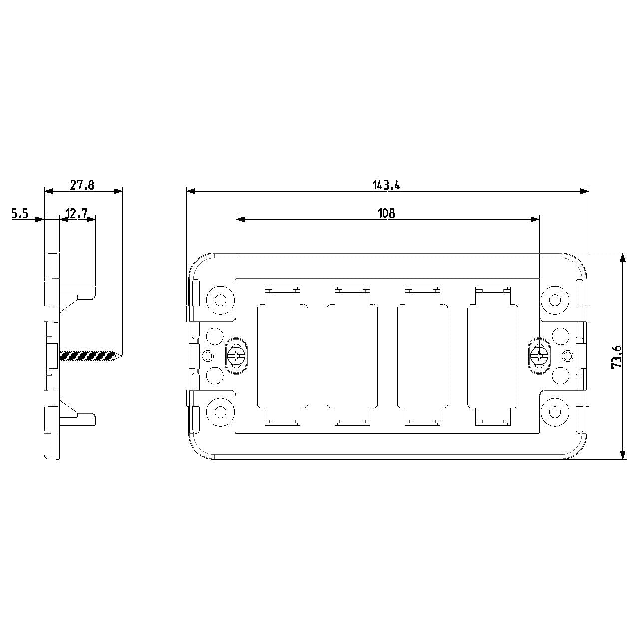 Vimar 8000 Series 4-Module Mounting Frame, for Rectangular Flush Boxes, with Screws, Thermoplastic, Horizontal/Vertical Mounting, Black — Quality Boat Parts