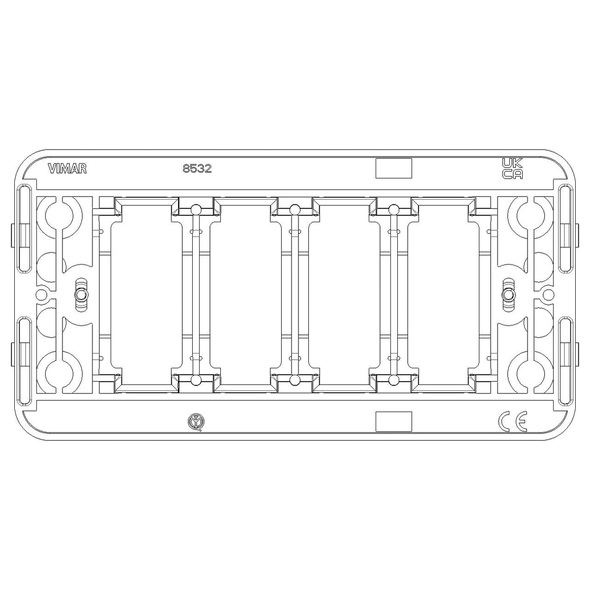 Vimar 8000 Series 4-Module Mounting Frame, for Rectangular Flush Boxes, with Screws, Thermoplastic, Horizontal/Vertical Mounting, Black — Quality Boat Parts