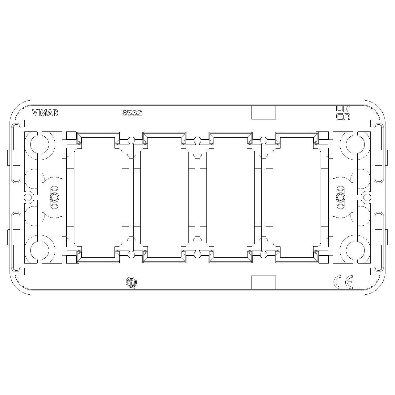 Vimar 8000 Series 4-Module Mounting Frame, for Rectangular Flush Boxes, with Screws, Thermoplastic, Horizontal/Vertical Mounting, Black — Quality Boat Parts