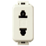 Vimar Linea Classica 2P USA+EU Socket Outlet, For Flat and 4.8mm Pins, 15A, 250V, Polarized, Flush Mount, White Housing — Quality Boat Parts