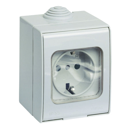 Vimar Linea Classica SICURY Socket Outlet, Italian P30 Standard, IP55, 2P+E, 16A 250V, Surface-Mount Box, Grey Housing — Quality Boat Parts