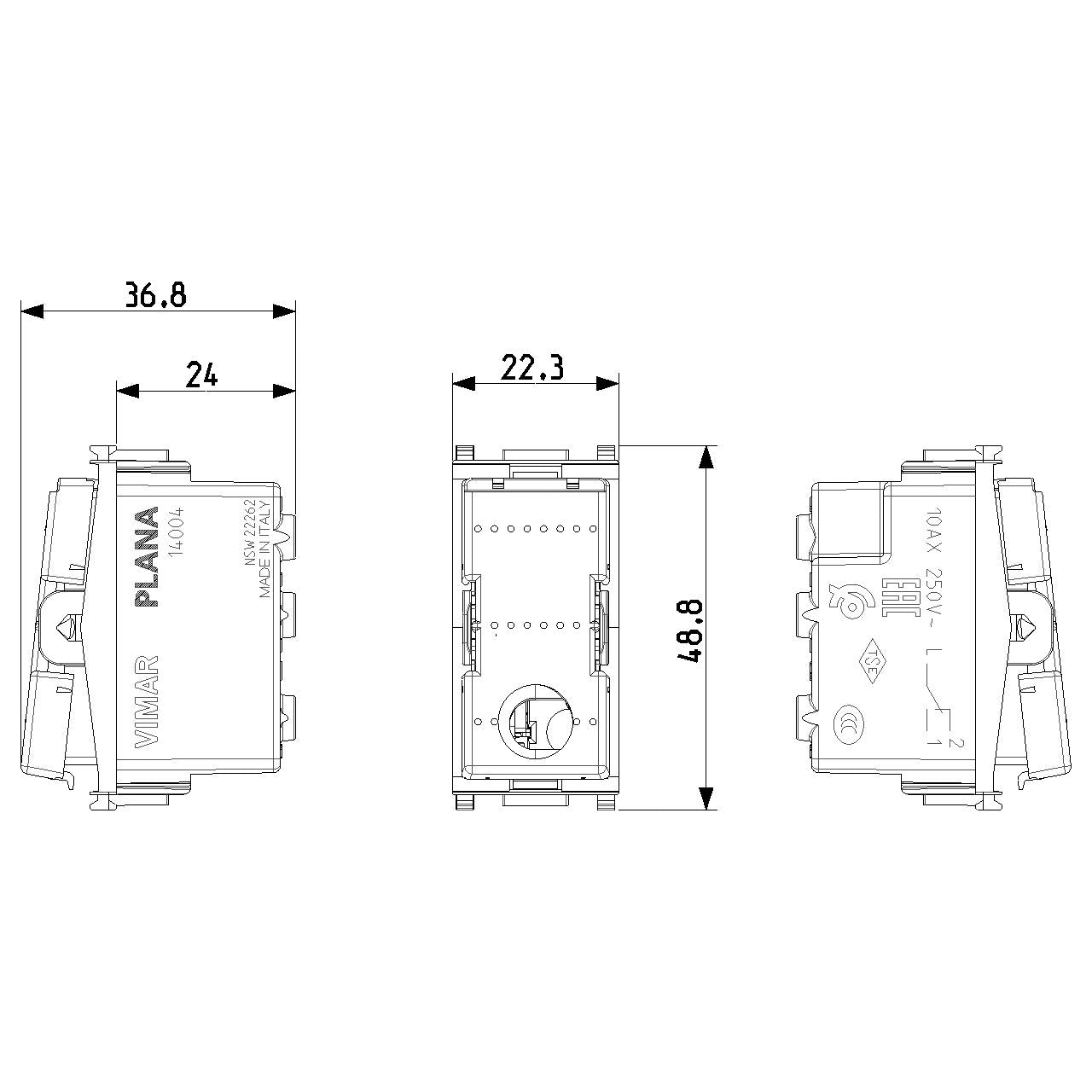 Vimar Plana 1P 10AX 2-Way Switch Mechanism, For 1-3 Module Button, 250V, LED-Illuminable, IP40 — Quality Boat Parts