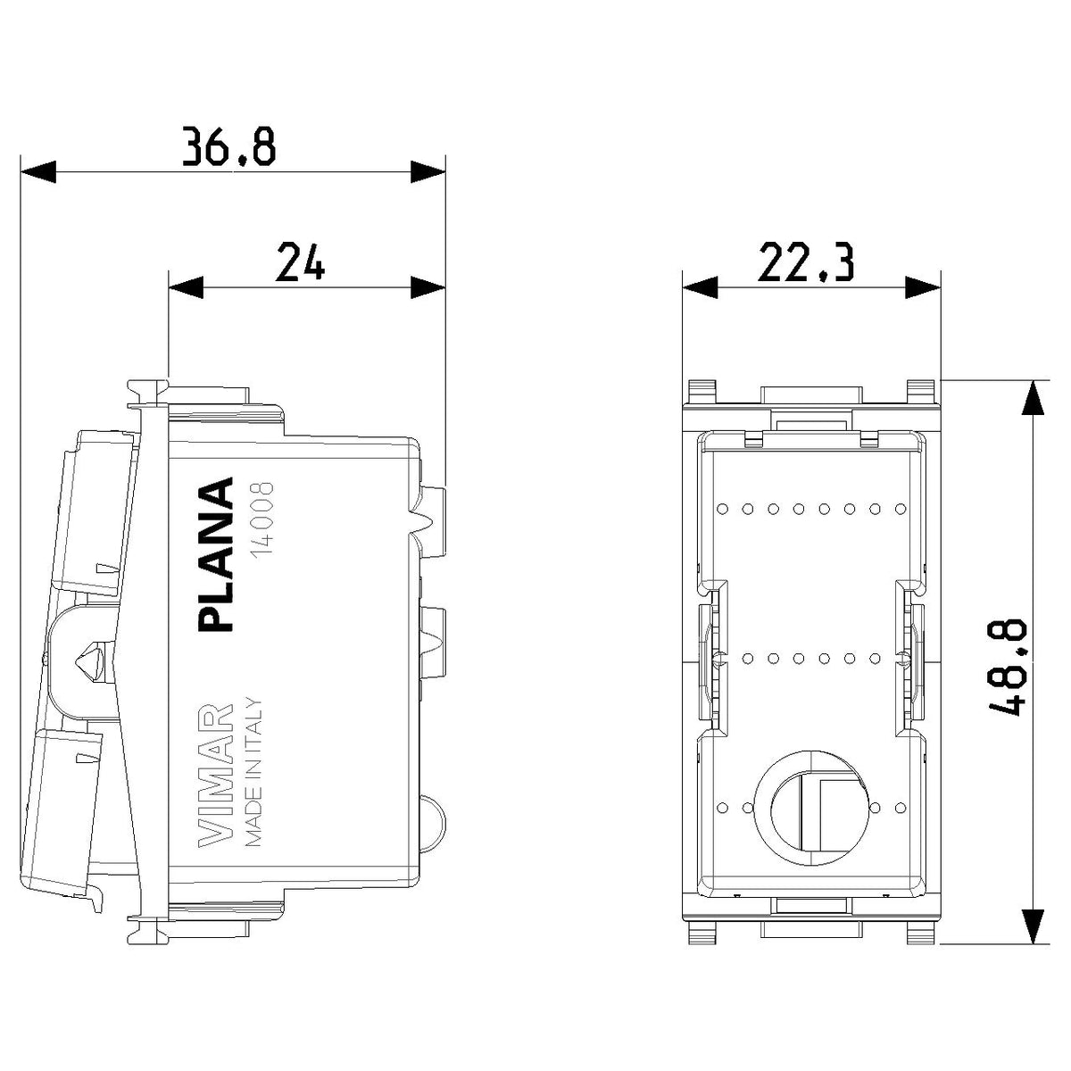 Vimar Plana 1P NO Push Button Mechanism, For 1-3 Module Buttons, 10A 250V, Lightable, Flush Mount, IP40, Halogen-Free — Quality Boat Parts