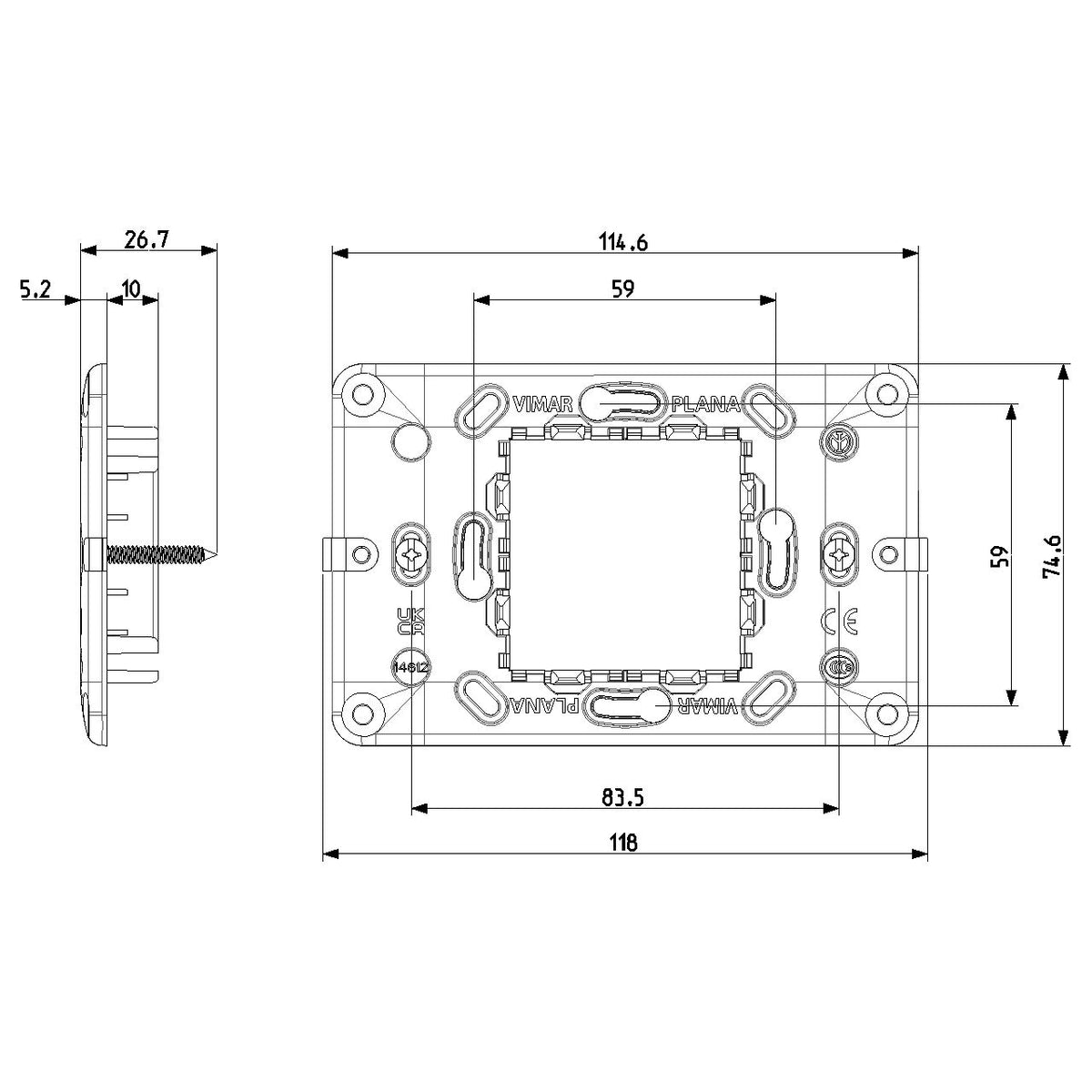 Vimar Plana 2-Central-Module Mounting Frame, With Screws, 60 mm Fixing Centres — Quality Boat Parts