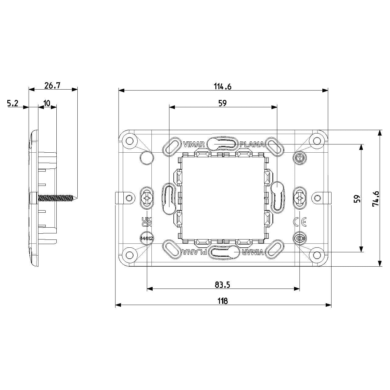 Vimar Plana 2-Central-Module Mounting Frame, With Screws, 60 mm Fixing Centres — Quality Boat Parts