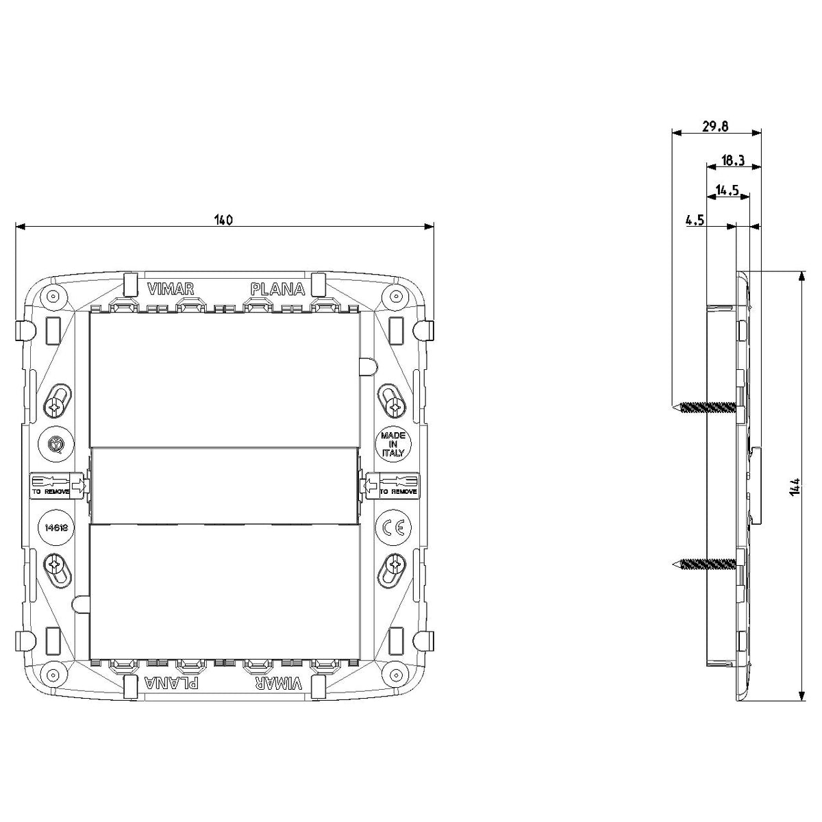 Vimar Plana 8 (4+4)-Module Mounting Frame with Screws, For V71318/V71718 Flush and 14788 Table Mounting Boxes — Quality Boat Parts