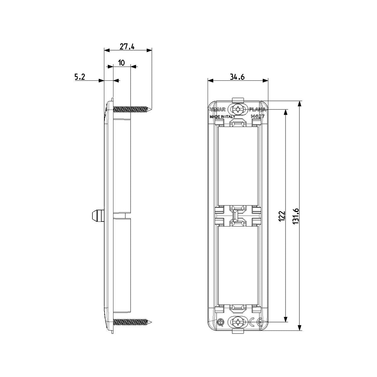 Vimar Plana 2-Module Panel-Mount Frame, With Screws, Thermoplastic — Quality Boat Parts