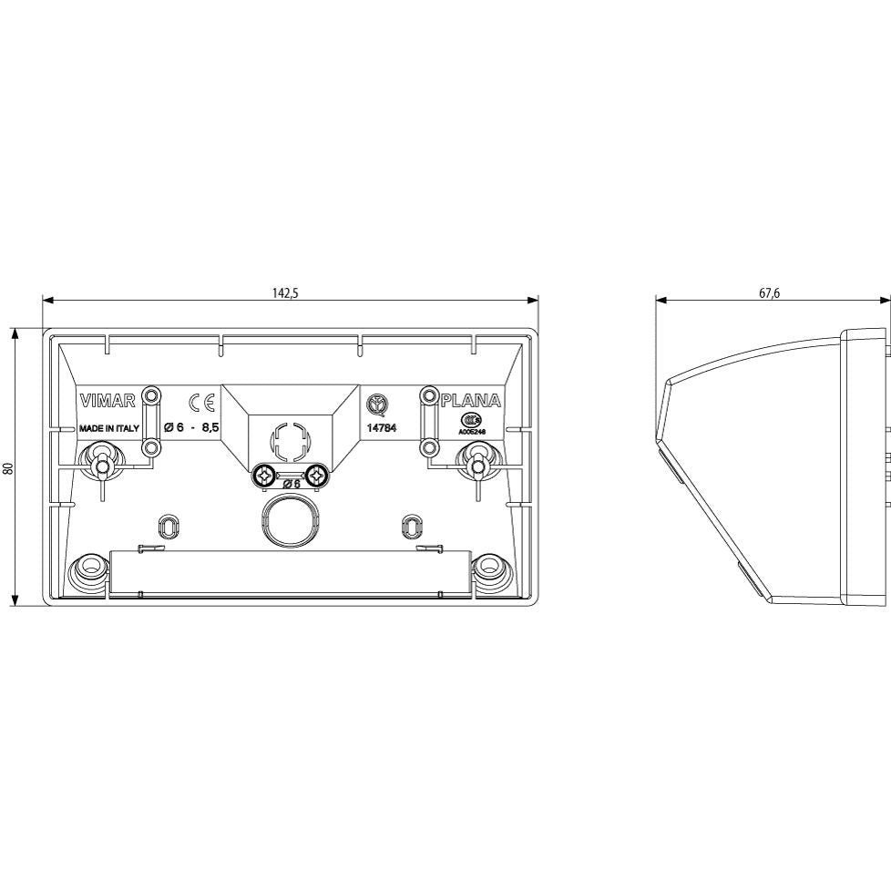 Vimar Plana 4-Module Table Mounting Box, Matt White Finish, Halogen-Free Plastic, IP20, Cable Entry, 142.5 x 80 x 67.6 mm — Quality Boat Parts