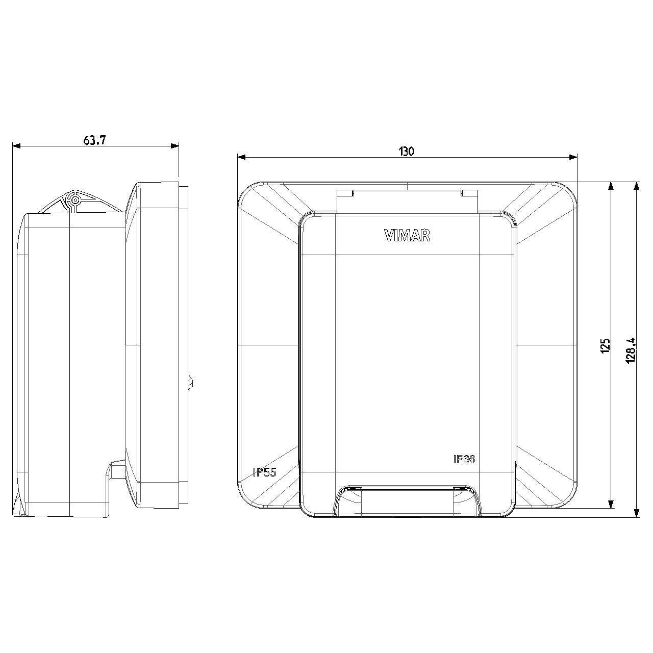 Vimar Isoset IP55 Enclosure With Inserted Socket, 2-Module, For Eikon/Arké/Plana Modules, For 3-Module Flush Mounting Box — Quality Boat Parts
