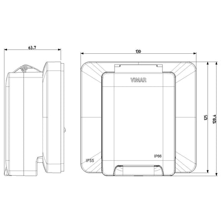 Vimar Isoset IP55 Enclosure With Inserted Socket, 2-Module, For Eikon/Arké/Plana Modules, For 3-Module Flush Mounting Box — Quality Boat Parts