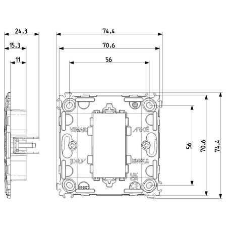 Vimar ARKÉ 1-Module Mounting Frame, With Claws, For 60 mm Round Boxes — Quality Boat Parts