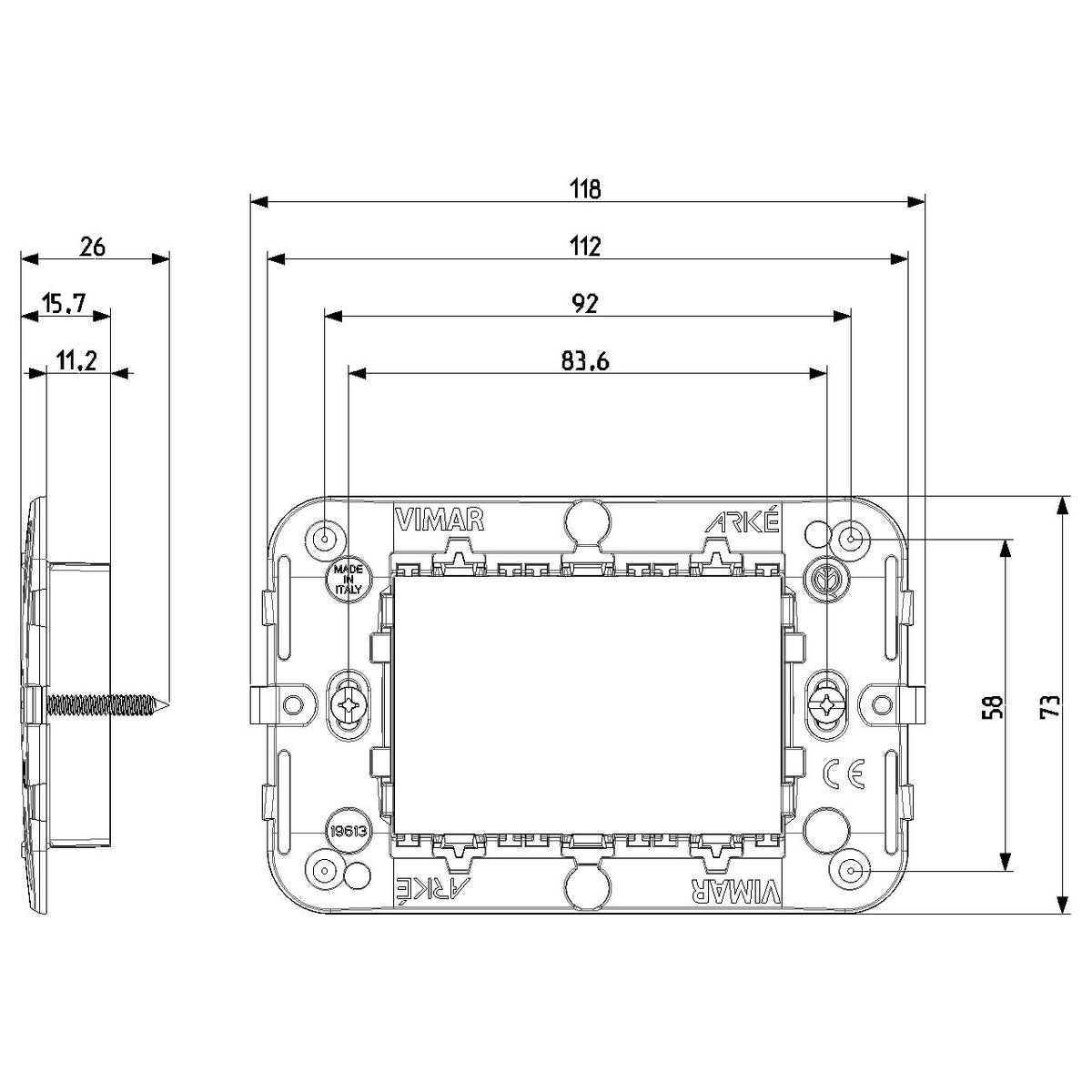 Vimar Arké 3-Module Mounting Frame, Flush-Mounted, With Screws — Quality Boat Parts