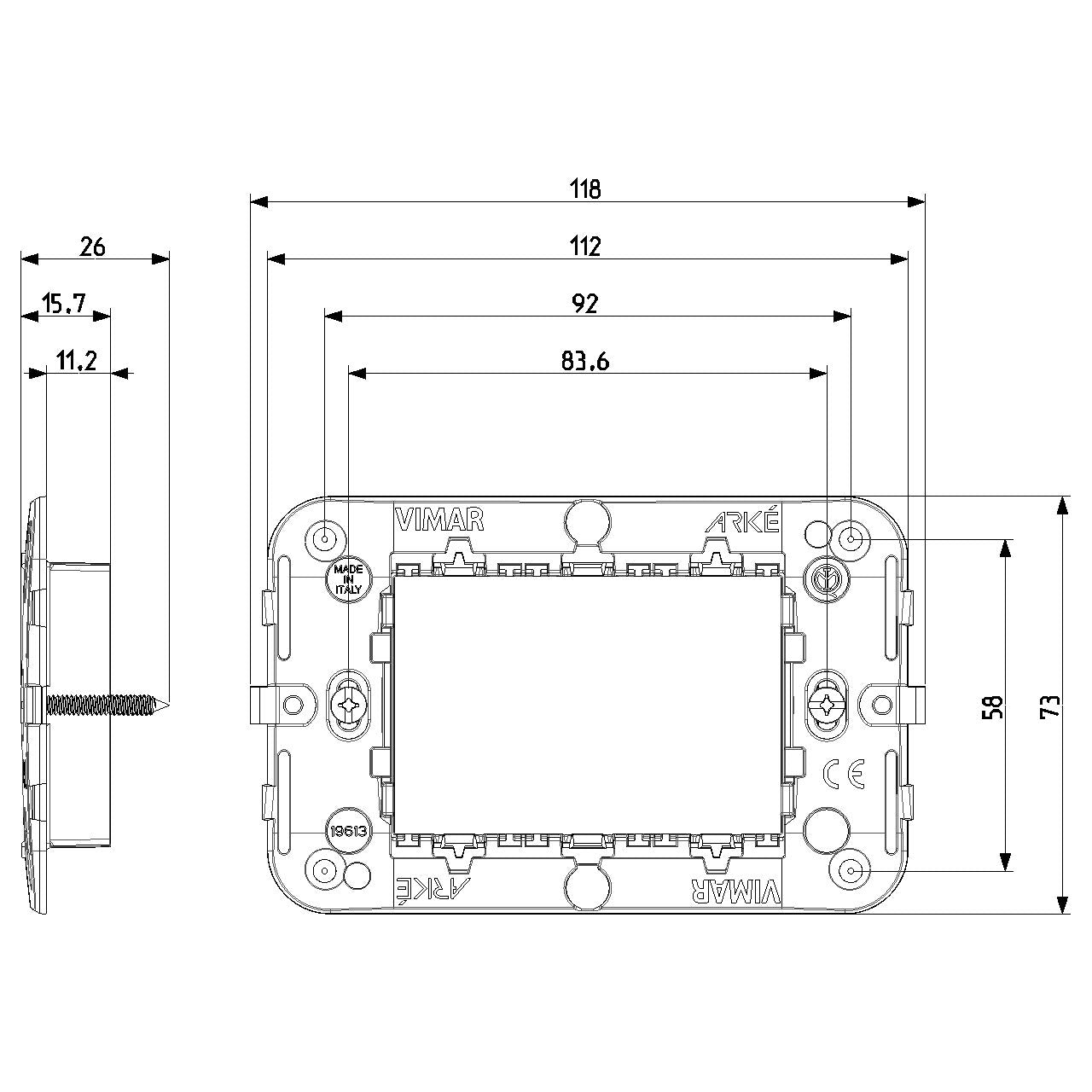 Vimar Arké 3-Module Mounting Frame, Flush-Mounted, With Screws — Quality Boat Parts