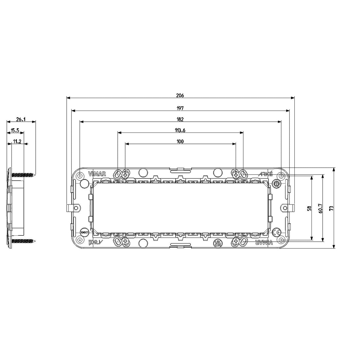 Vimar ARKÉ 7-Module Mounting Frame, For 6/7-Module Mounting Boxes, Flush-Mount, With Screws — Quality Boat Parts