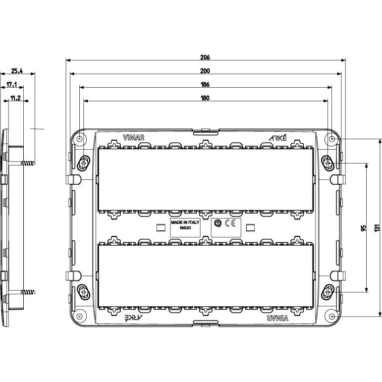 Vimar ARKÉ 14 (7+7)-Module Mounting Frame, For V71320/V71620/V71720 Flush and 09920 Surface Boxes, With Screws, Thermoplastic — Quality Boat Parts