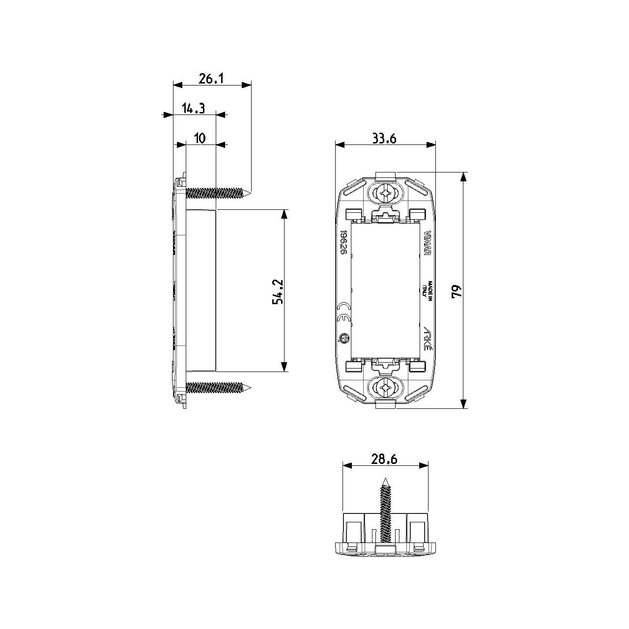 Vimar ARKÉ 1-Module Panel Mounting Frame, With Screws, Thermoplastic, Front-Side Mount, Horizontal and Vertical — Quality Boat Parts