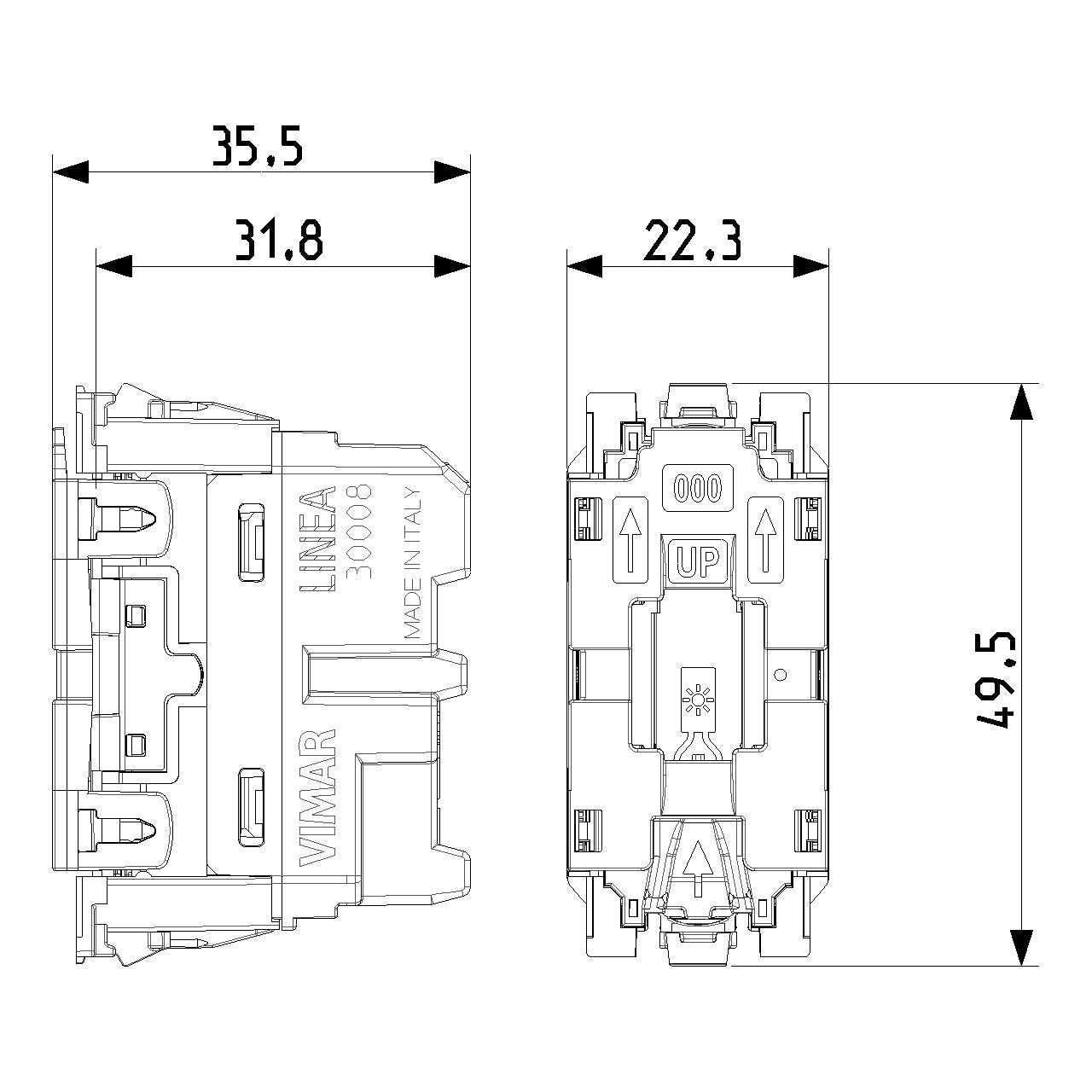 Vimar Linea 1P NO Pushbutton Mechanism, For 1-Module Button, 10A 250V, IP40, Illuminable — Quality Boat Parts