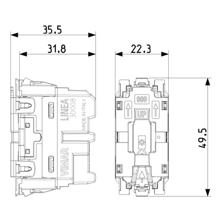 Vimar Linea 1P NO Pushbutton Mechanism, For 1-Module Button, 10A 250V, IP40, Illuminable — Quality Boat Parts