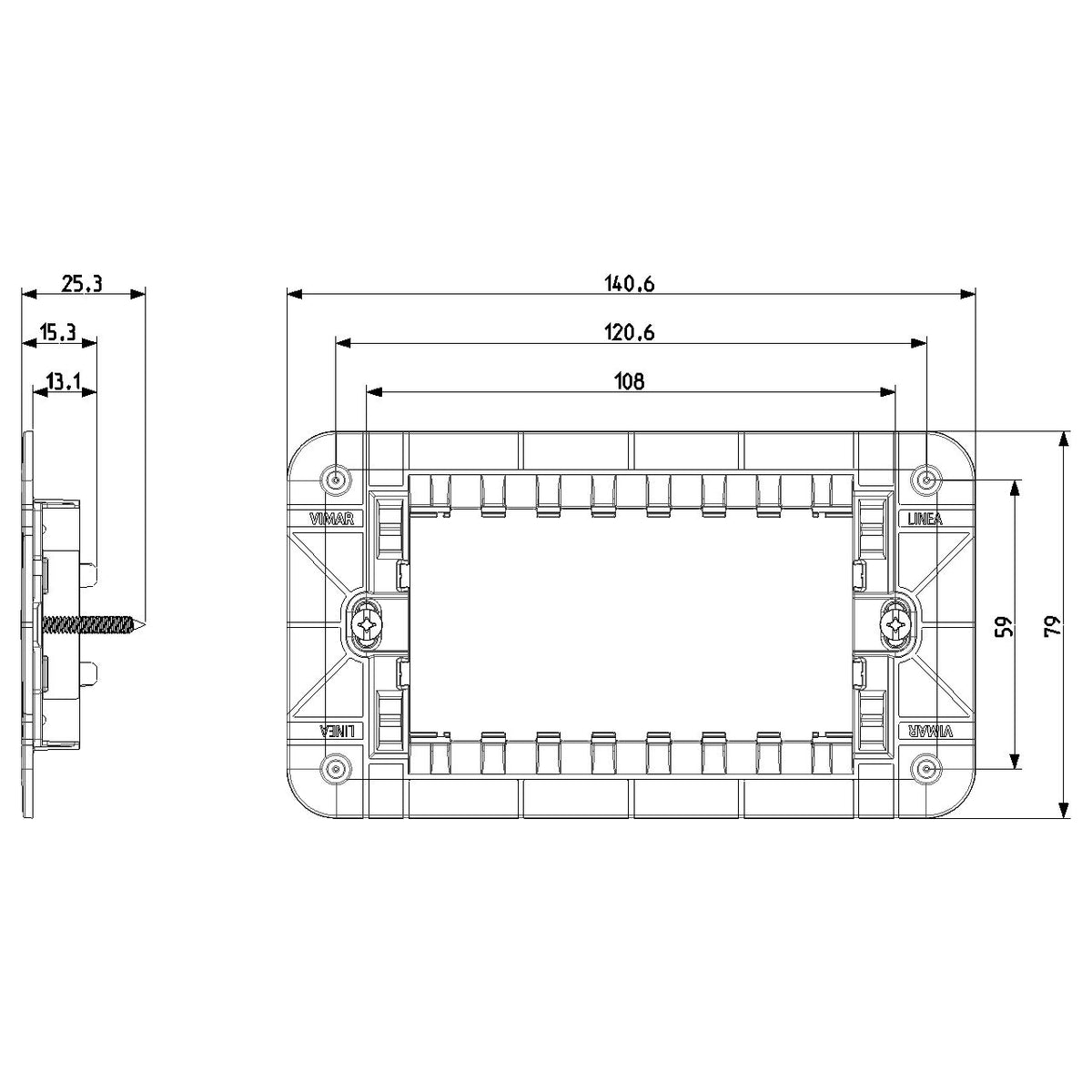 Vimar Linea 4-Module Mounting Frame, Flush Mount, With Screws, Thermoplastic — Quality Boat Parts