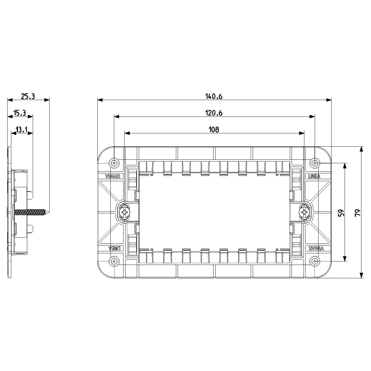 Vimar Linea 4-Module Mounting Frame, Flush Mount, With Screws, Thermoplastic — Quality Boat Parts