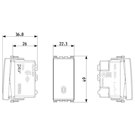 Vimar Arke 1-Way Switch, 1P, 16AX, 250V, Illuminable, Replaceable Button, Grey — Quality Boat Parts