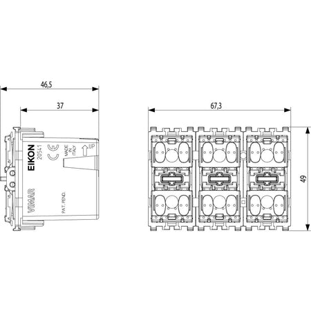 Vimar Eikon 3-Module 3-Rocker Push Button, For By-me Plus, 1M/2M Interchangeable Buttons, BUS 29V, IP40 — Quality Boat Parts