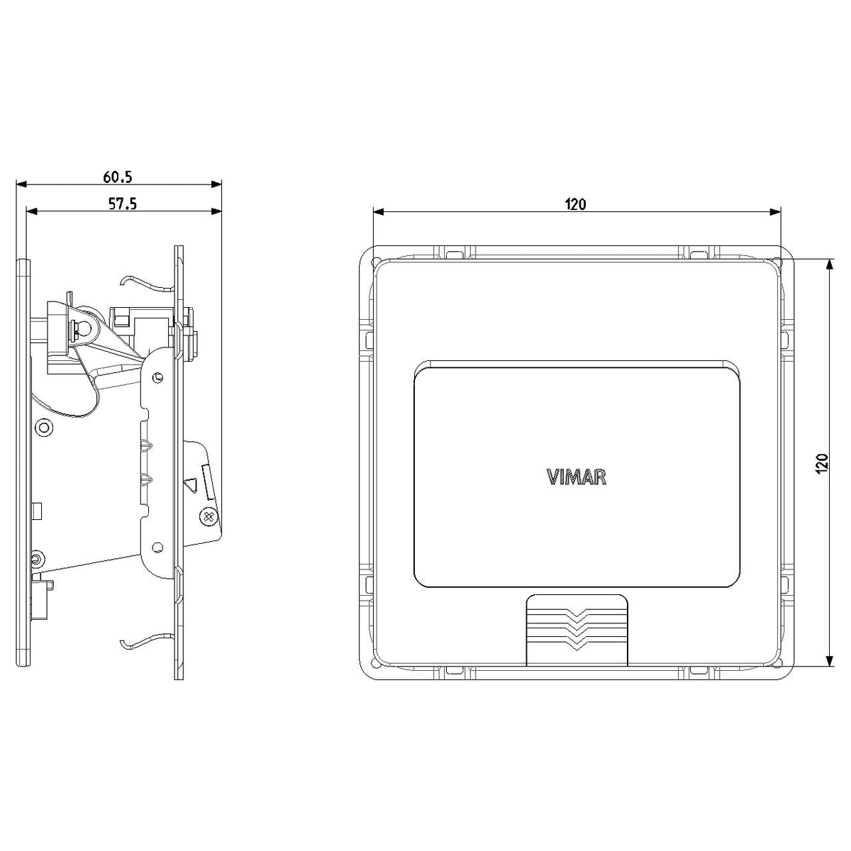 Vimar 3-Module Flush-Mount Floor Turret, For Eikon/Arké/Plana/Neve Devices, 120x120x60.5 mm, 3 Conduit Inlets, Metal, Includes Mounting Frame — Quality Boat Parts