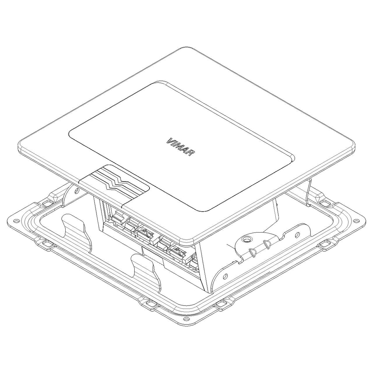 Vimar 3-Module Flush-Mount Floor Turret, For Eikon/Arké/Plana/Neve Devices, 120x120x60.5 mm, 3 Conduit Inlets, Metal, Includes Mounting Frame — Quality Boat Parts