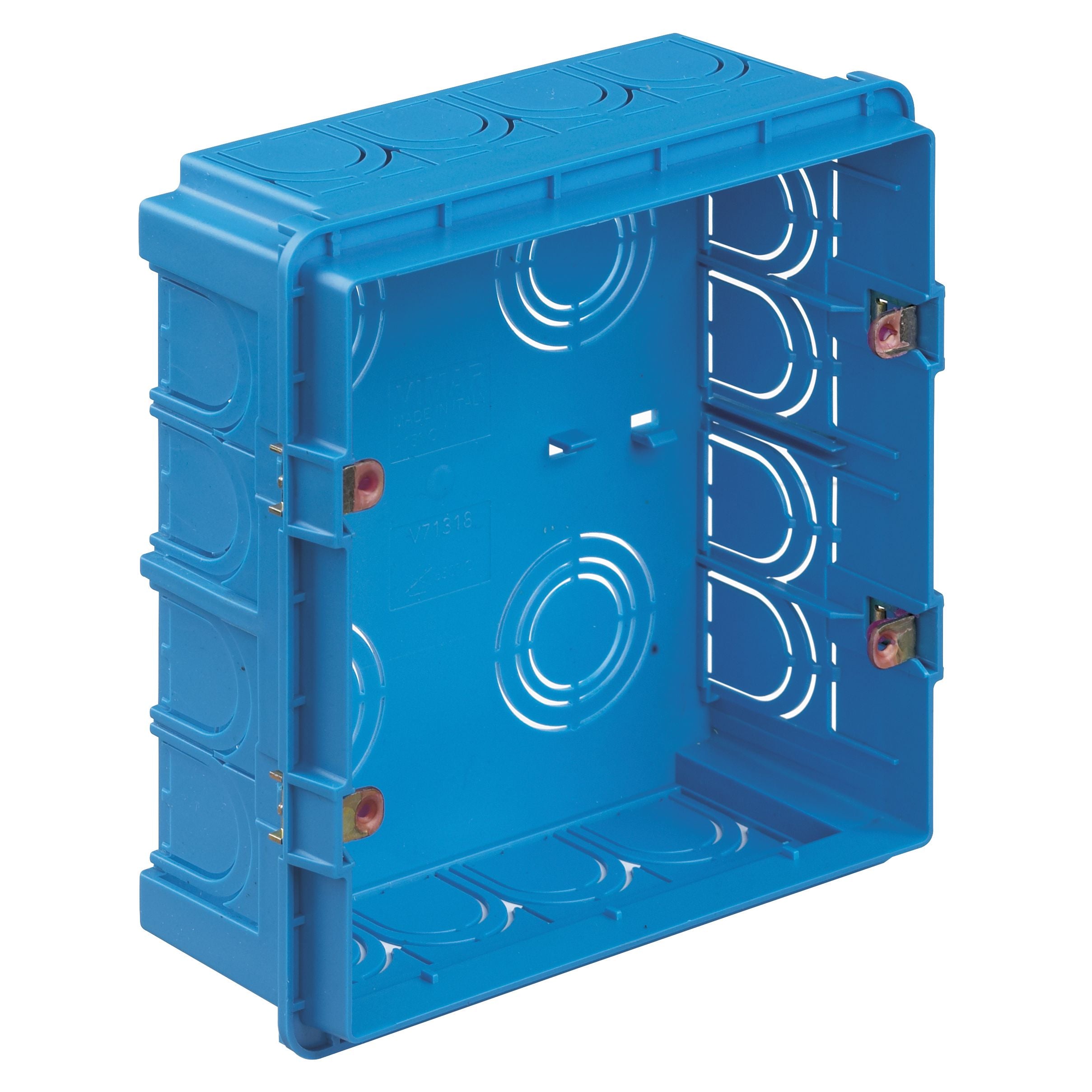 Vimar 8-Module Rectangular Flush Mounting Box, For Masonry Walls, Glow Wire 650°C, Halogen-Free Plastic, 20/25 mm Conduit Knockouts, Light Blue — Quality Boat Parts