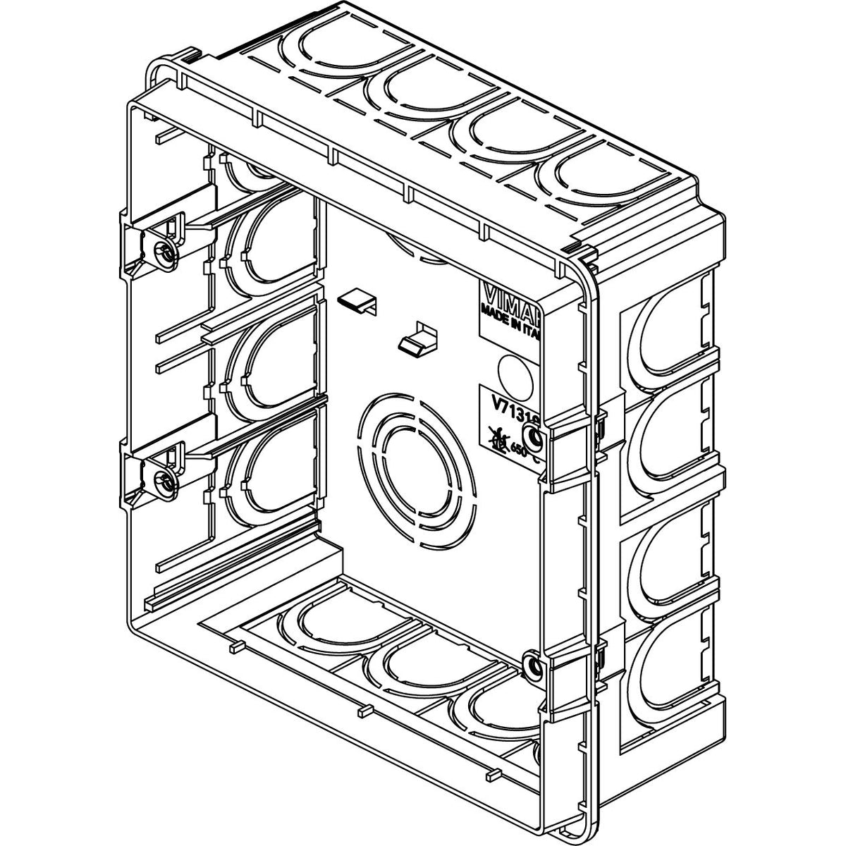 Vimar 8-Module Rectangular Flush Mounting Box, For Masonry Walls, Glow Wire 650°C, Halogen-Free Plastic, 20/25 mm Conduit Knockouts, Light Blue — Quality Boat Parts