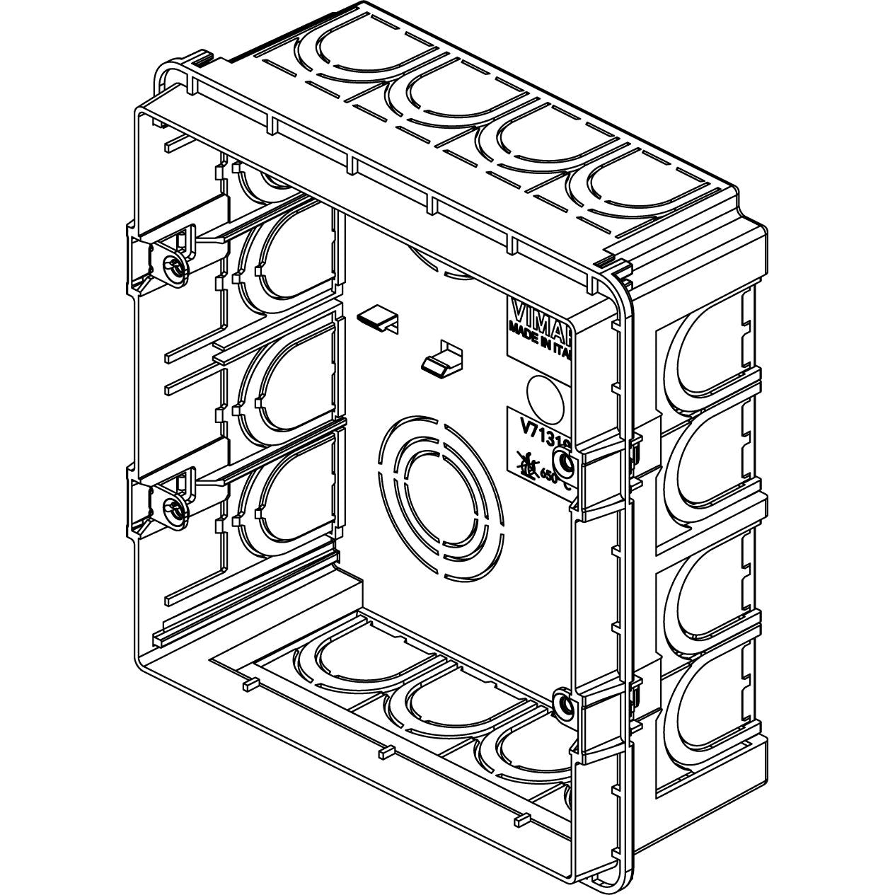 Vimar 8-Module Rectangular Flush Mounting Box, For Masonry Walls, Glow Wire 650°C, Halogen-Free Plastic, 20/25 mm Conduit Knockouts, Light Blue — Quality Boat Parts