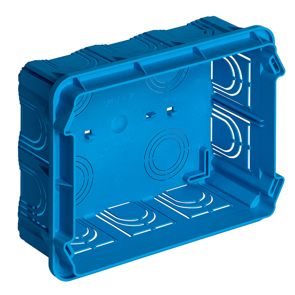 Vimar 12/14-Module Flush Mounting Box, For Masonry Walls, Rectangular, 134x180x50 mm, Halogen-Free Plastic, Glow Wire 650C, 20/25 mm Conduit Knockouts, Light Blue — Quality Boat Parts
