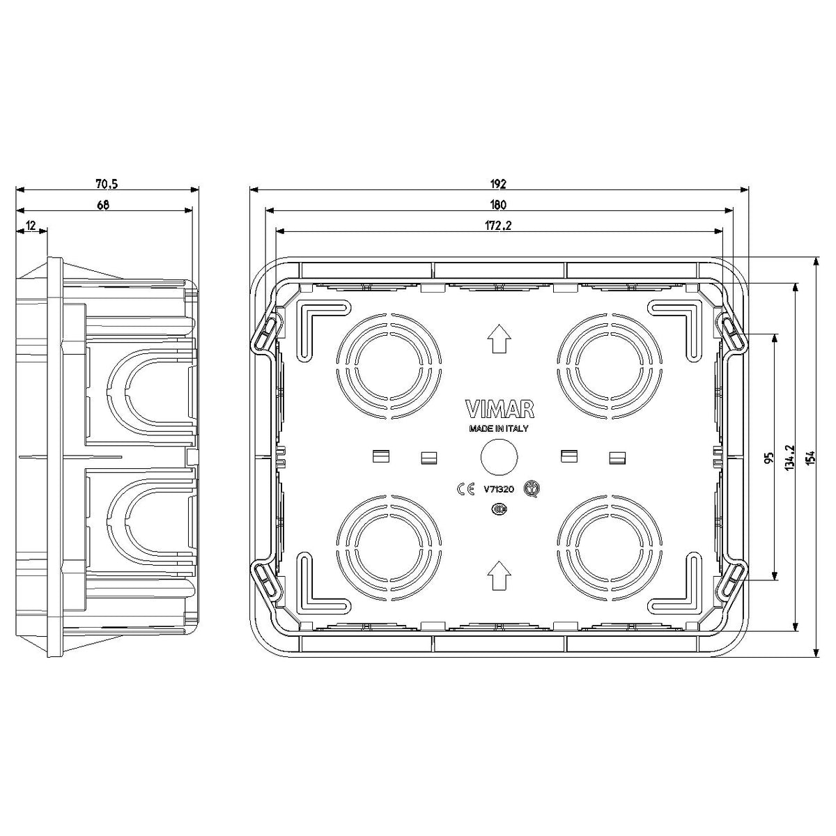 Vimar 12/14-Module Flush Mounting Box, For Masonry Walls, Rectangular, 134x180x50 mm, Halogen-Free Plastic, Glow Wire 650C, 20/25 mm Conduit Knockouts, Light Blue — Quality Boat Parts